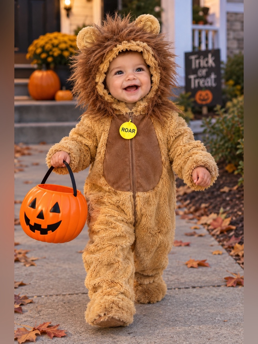 Going Wild Lion Dress Up Halloween Costume Size 3-6M Attached Hood w Fuzzy Mane